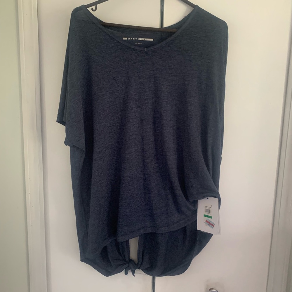 DKNY Charcoal Short-Sleeve Tie-Front Tee